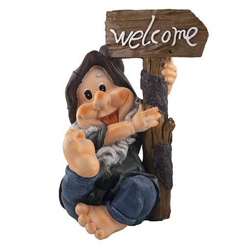 Садовая фигура&nbsp;Гном&nbsp;сидит&nbsp;Welcome (полистоун) F4023(P) F4023(P) фото