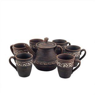 Набір посуду для чаю глиняний (чайник, чашки 0,4л) KR2046 KR2046 фото