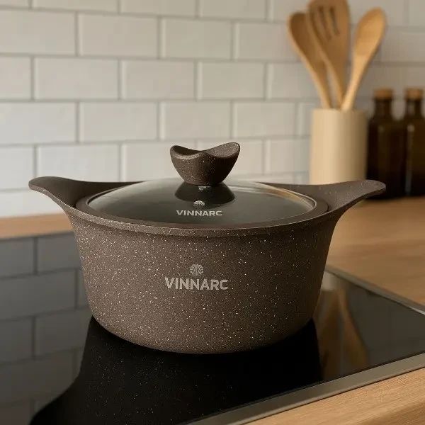 Каструля Grand Vinnarc 0326 об&rsquo;єм 5,1 л бежева з кришкою 49372 фото
