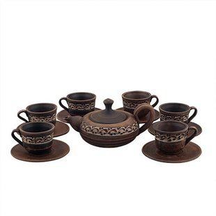 Набір посуду для кави глиняний (чайник, чашки 0,15л) KR2047 KR2047 фото