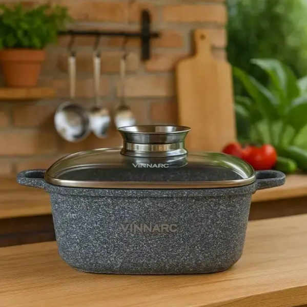 Каструля Aroma Vinnarc 1224 4,4 л діаметр 24 см сіра з кришкою 1224 фото