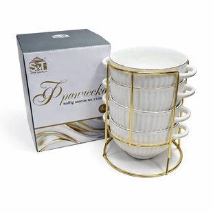 Набор бульонниц из фарфора Франческа ST, 4 шт, на металлической подставке 33603 фото